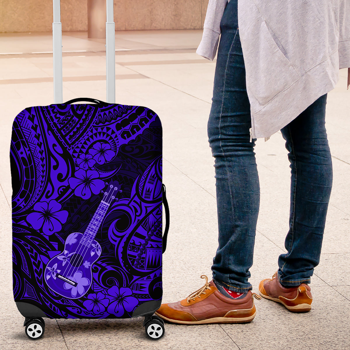 Hawaii Ukulele Luggage Cover Polynesian Pattern Navy Blue Version LT01 Blue - Polynesian Pride