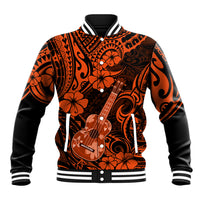 Hawaii Ukulele Baseball Jacket Polynesian Pattern Orange Version LT01 Unisex Orange - Polynesian Pride