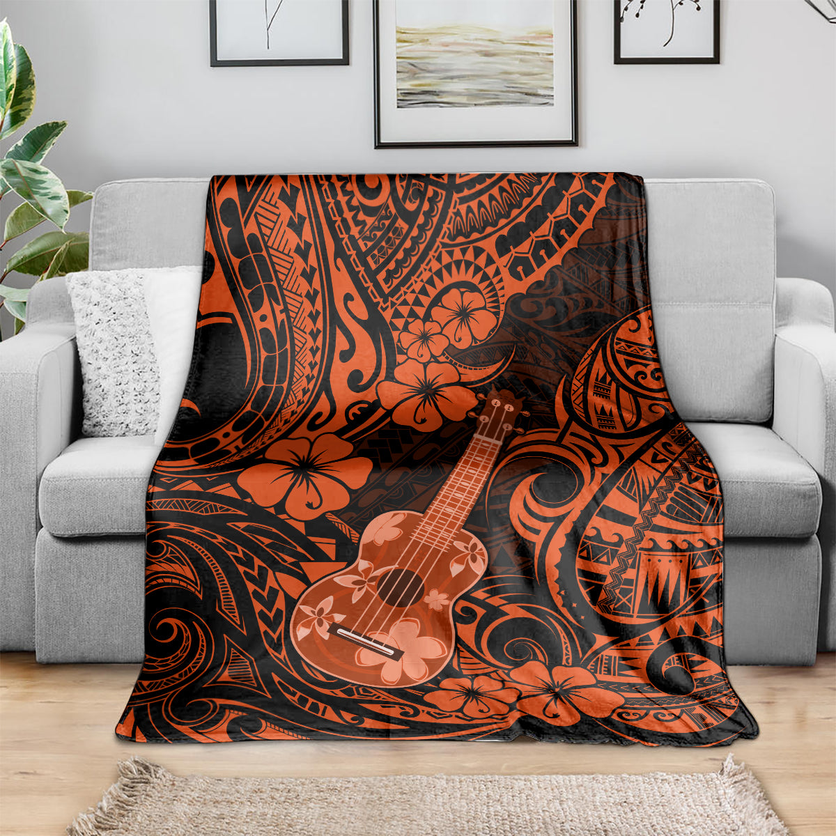 Hawaii Ukulele Blanket Polynesian Pattern Orange Version LT01 - Polynesian Pride