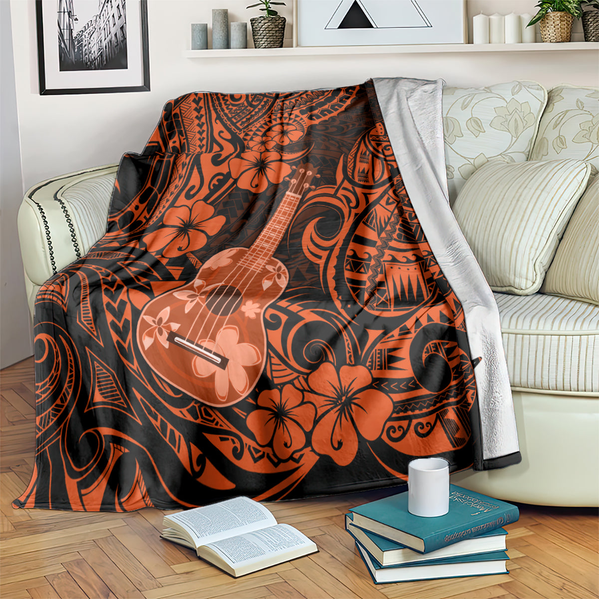 Hawaii Ukulele Blanket Polynesian Pattern Orange Version LT01 - Polynesian Pride