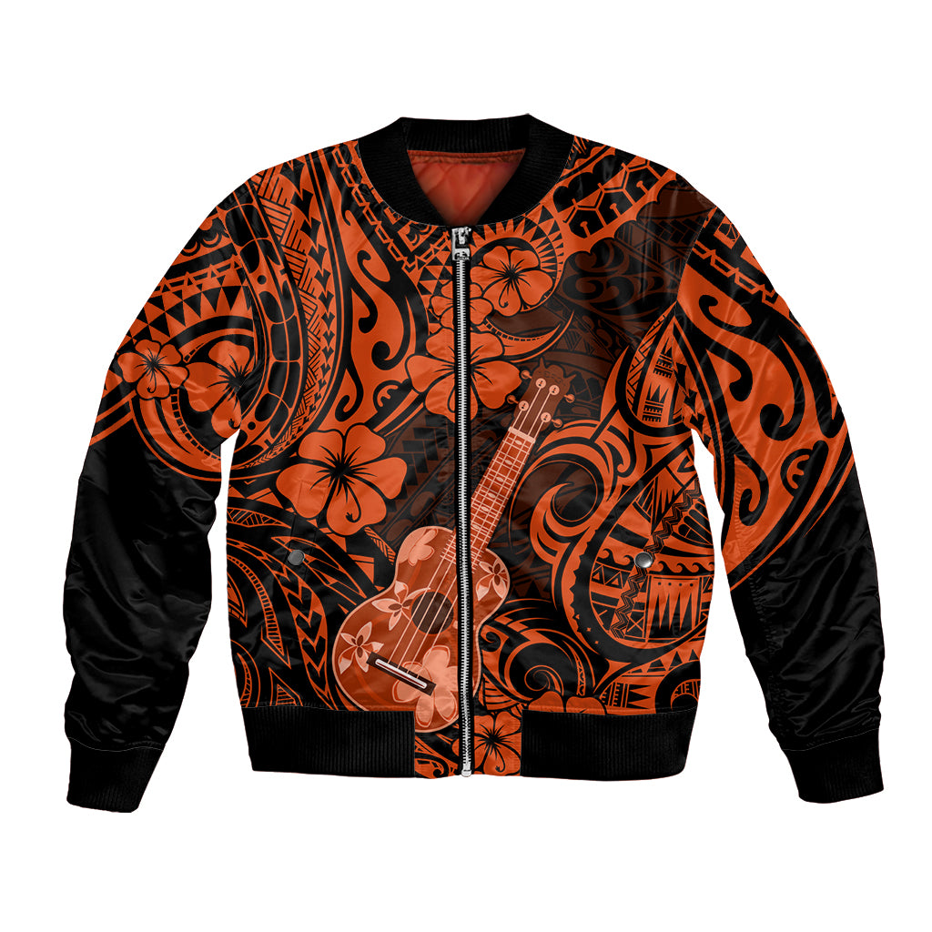 Hawaii Ukulele Bomber Jacket Polynesian Pattern Orange Version LT01 Unisex Orange - Polynesian Pride