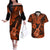 Hawaii Ukulele Couples Matching Off The Shoulder Long Sleeve Dress and Hawaiian Shirt Polynesian Pattern Orange Version LT01 Orange - Polynesian Pride