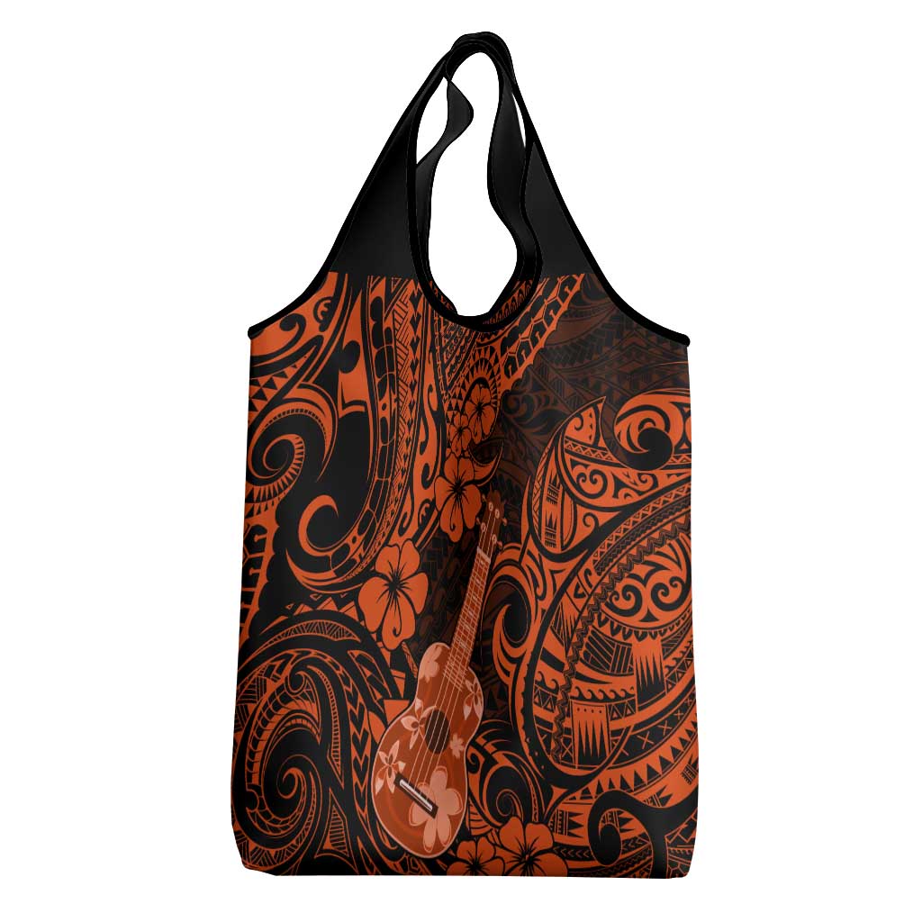 Hawaii Ukulele Grocery Bag Polynesian Pattern Orange Version