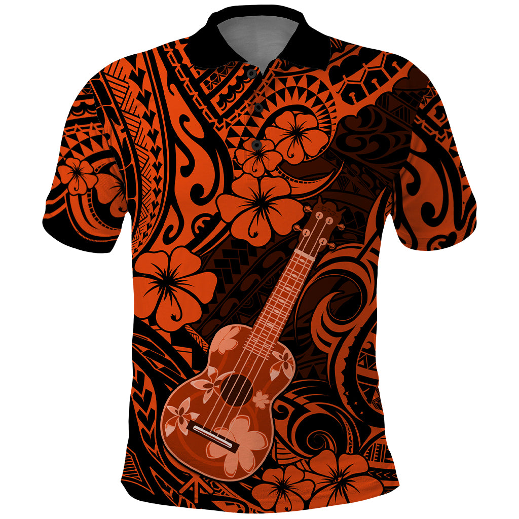 Hawaii Ukulele Polo Shirt Polynesian Pattern Orange Version LT01 Orange - Polynesian Pride