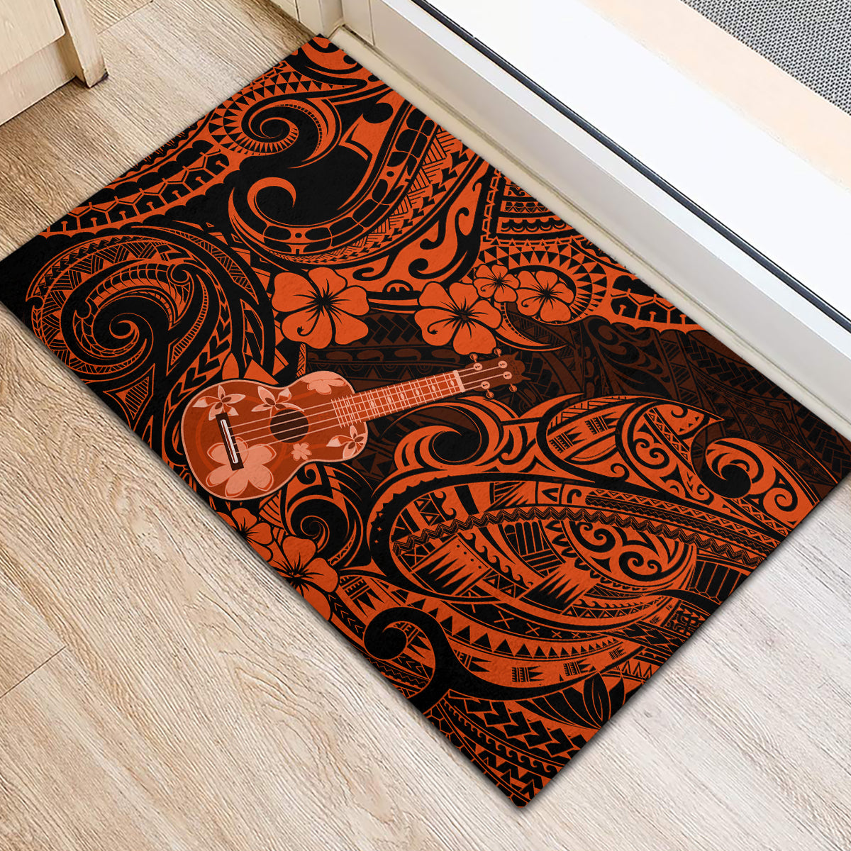 Hawaii Ukulele Rubber Doormat Polynesian Pattern Orange Version LT01 - Polynesian Pride