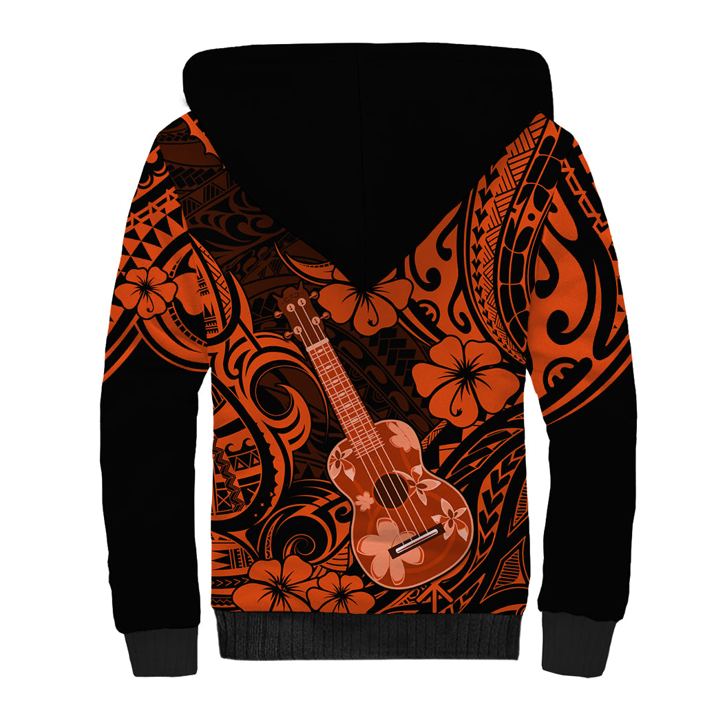 Hawaii Ukulele Sherpa Hoodie Polynesian Pattern Orange Version LT01 - Polynesian Pride
