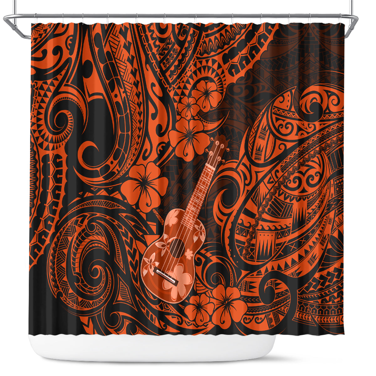 Hawaii Ukulele Shower Curtain Polynesian Pattern Orange Version LT01 Orange - Polynesian Pride