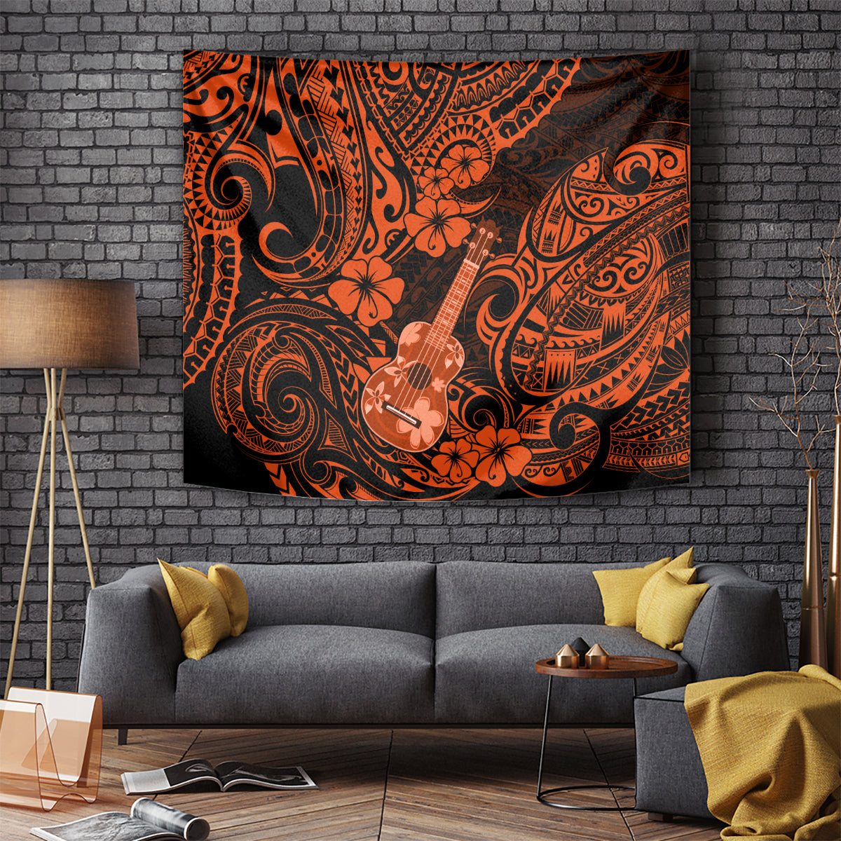 Hawaii Ukulele Tapestry Polynesian Pattern Orange Version LT01 Orange - Polynesian Pride