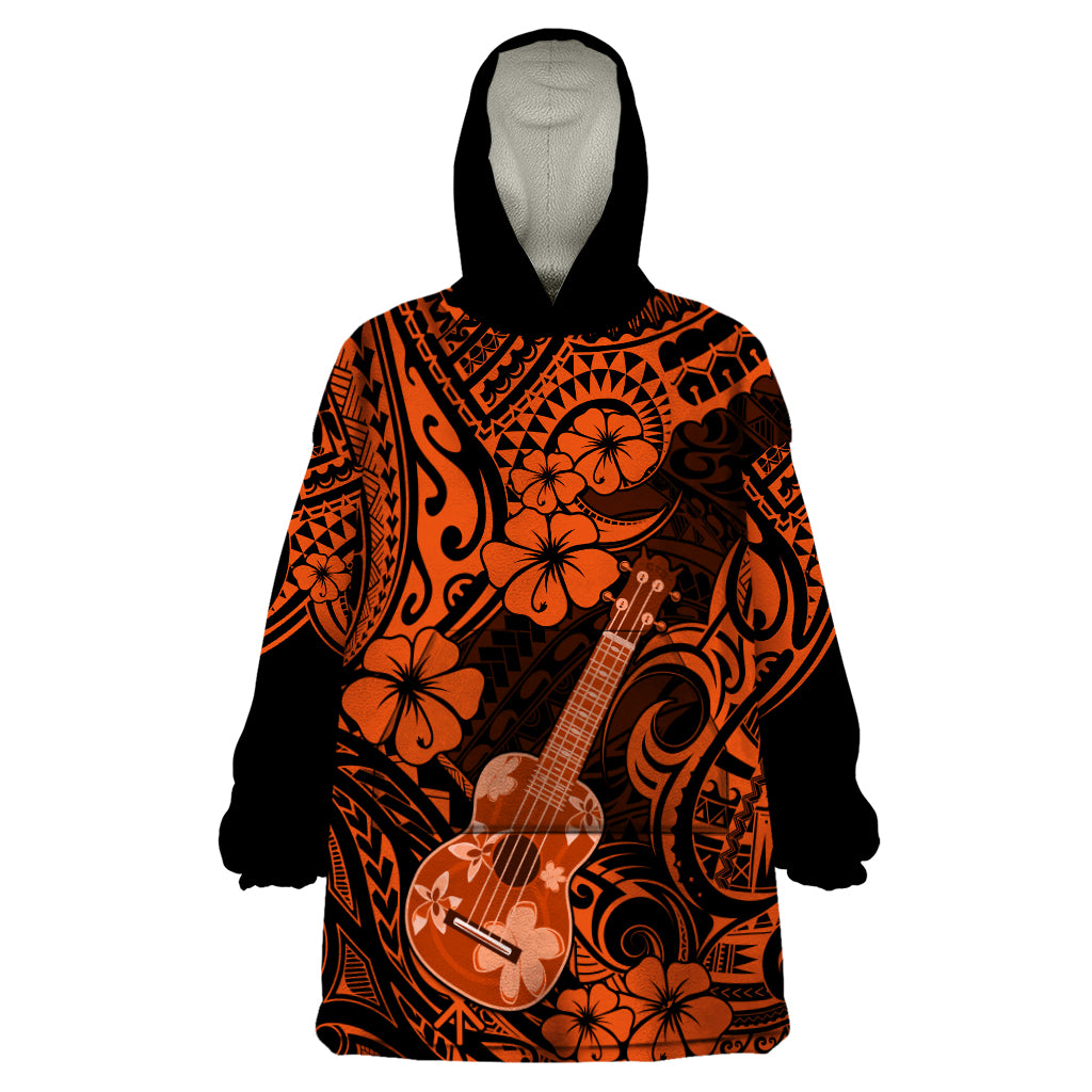 Hawaii Ukulele Wearable Blanket Hoodie Polynesian Pattern Orange Version LT01 One Size Orange - Polynesian Pride