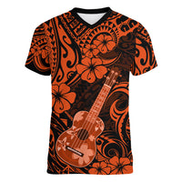 Hawaii Ukulele Women V Neck T Shirt Polynesian Pattern Orange Version LT01 Female Orange - Polynesian Pride