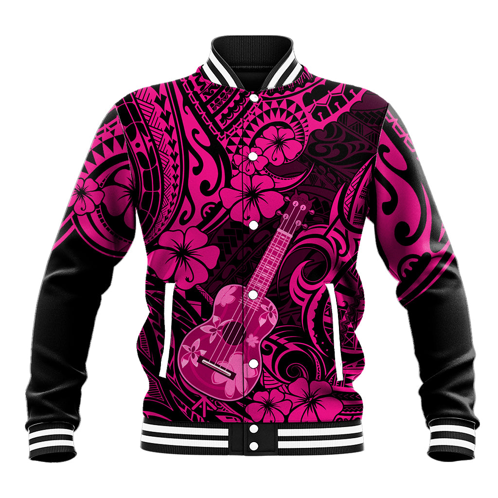 Hawaii Ukulele Baseball Jacket Polynesian Pattern Pink Version LT01 Unisex Pink - Polynesian Pride