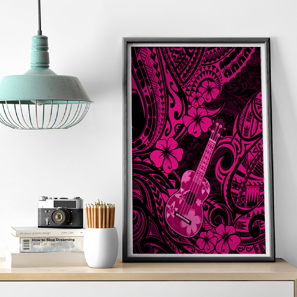 Hawaii Ukulele Canvas Wall Art Polynesian Pattern Pink Version LT01 - Polynesian Pride