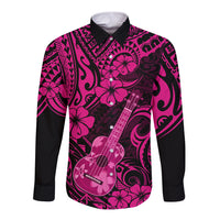 Hawaii Ukulele Long Sleeve Button Shirt Polynesian Pattern Pink Version LT01 Unisex Pink - Polynesian Pride