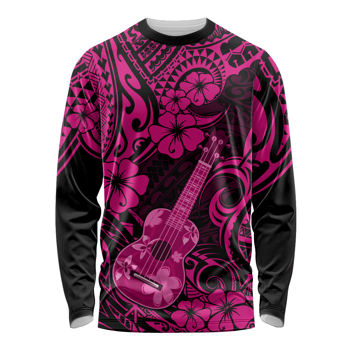 Hawaii Ukulele Long Sleeve Shirt Polynesian Pattern Pink Version LT01 Unisex Pink - Polynesian Pride