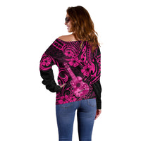 Hawaii Ukulele Off Shoulder Sweater Polynesian Pattern Pink Version LT01 - Polynesian Pride