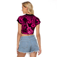 Hawaii Ukulele Raglan Cropped T Shirt Polynesian Pattern Pink Version LT01 - Polynesian Pride