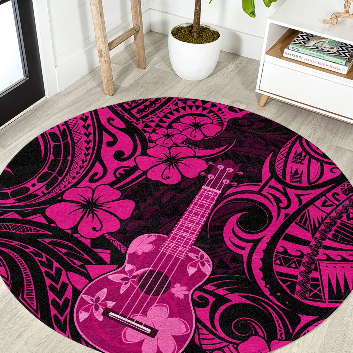 Hawaii Ukulele Round Carpet Polynesian Pattern Pink Version LT01 Pink - Polynesian Pride