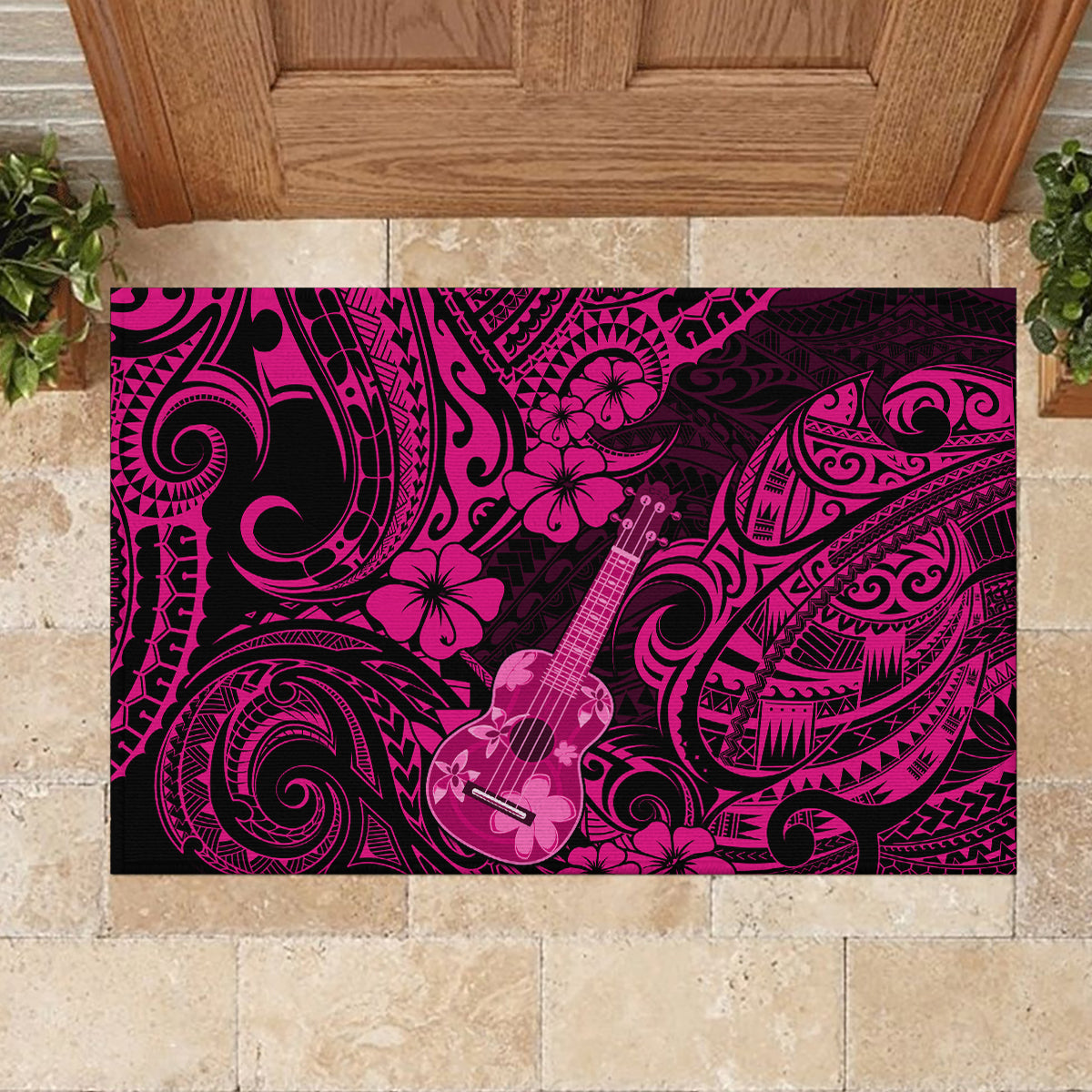 Hawaii Ukulele Rubber Doormat Polynesian Pattern Pink Version LT01 - Polynesian Pride