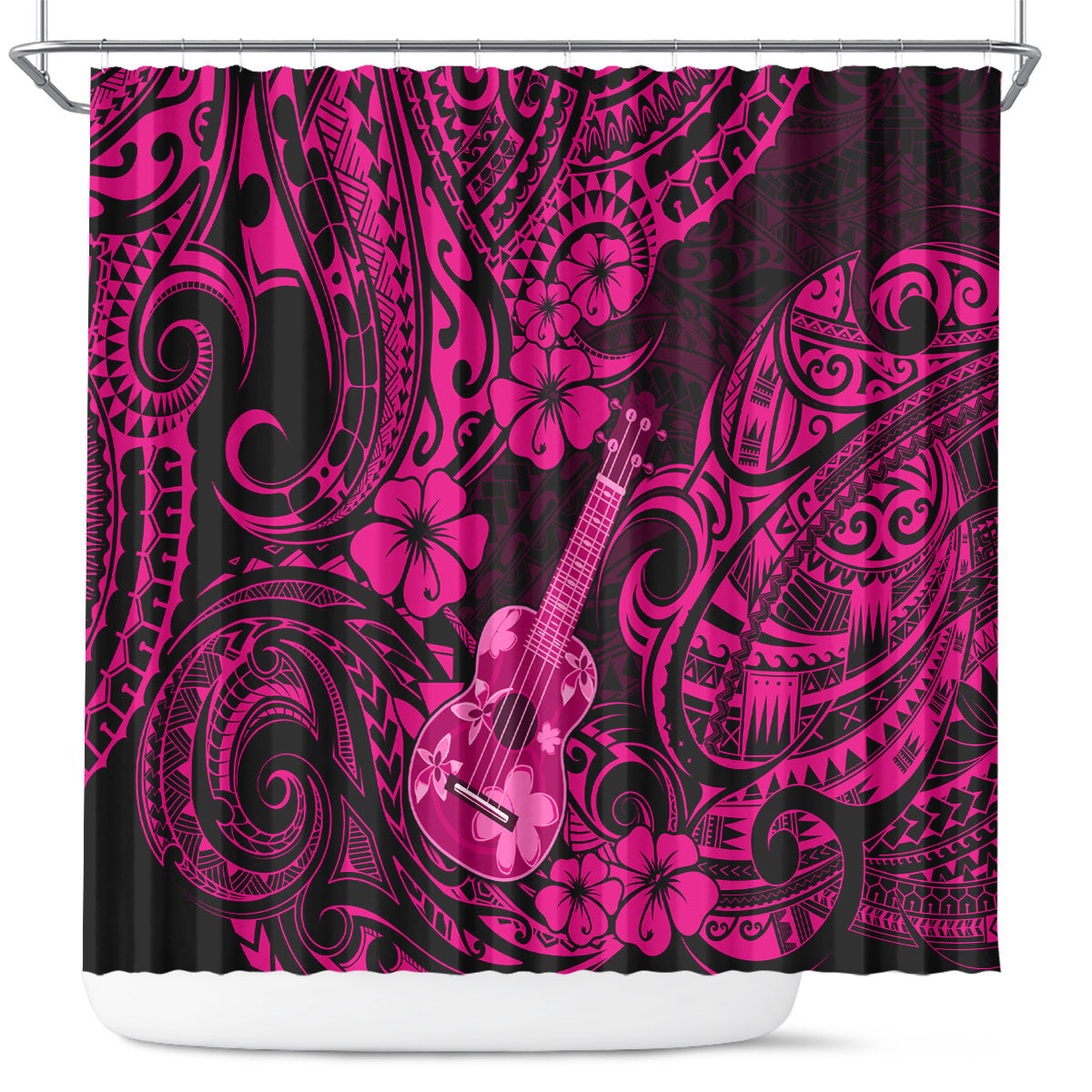 Hawaii Ukulele Shower Curtain Polynesian Pattern Pink Version LT01 Pink - Polynesian Pride