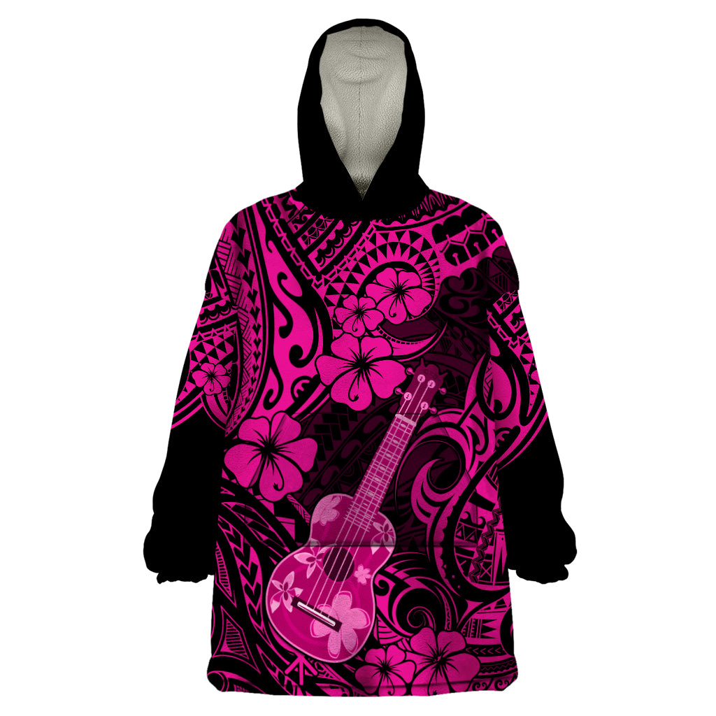 Hawaii Ukulele Wearable Blanket Hoodie Polynesian Pattern Pink Version LT01 One Size Pink - Polynesian Pride