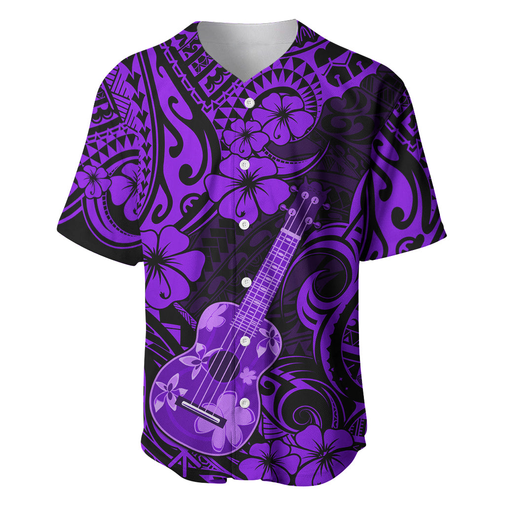 Hawaii Ukulele Baseball Jersey Polynesian Pattern Purple Version LT01 Purple - Polynesian Pride