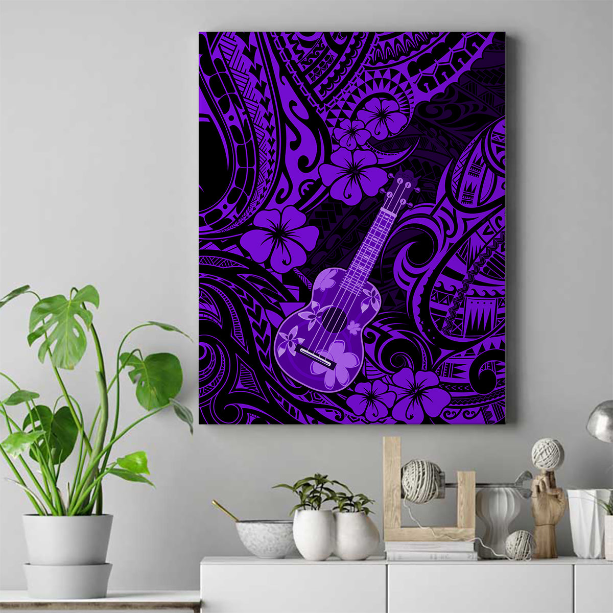 Hawaii Ukulele Canvas Wall Art Polynesian Pattern Purple Version LT01 Purple - Polynesian Pride