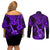 Hawaii Ukulele Couples Matching Off Shoulder Short Dress and Long Sleeve Button Shirts Polynesian Pattern Purple Version LT01 - Polynesian Pride