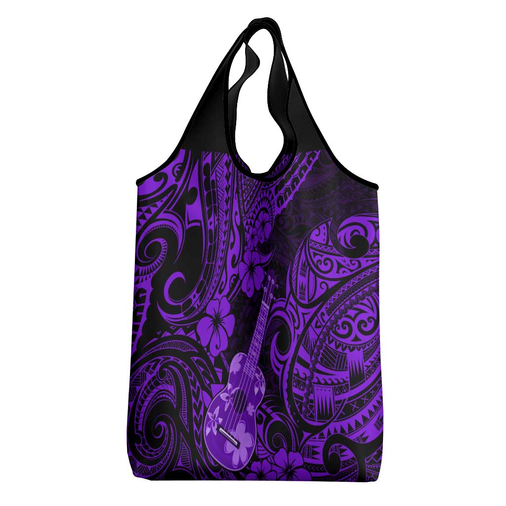Hawaii Ukulele Grocery Bag Polynesian Pattern Purple Version