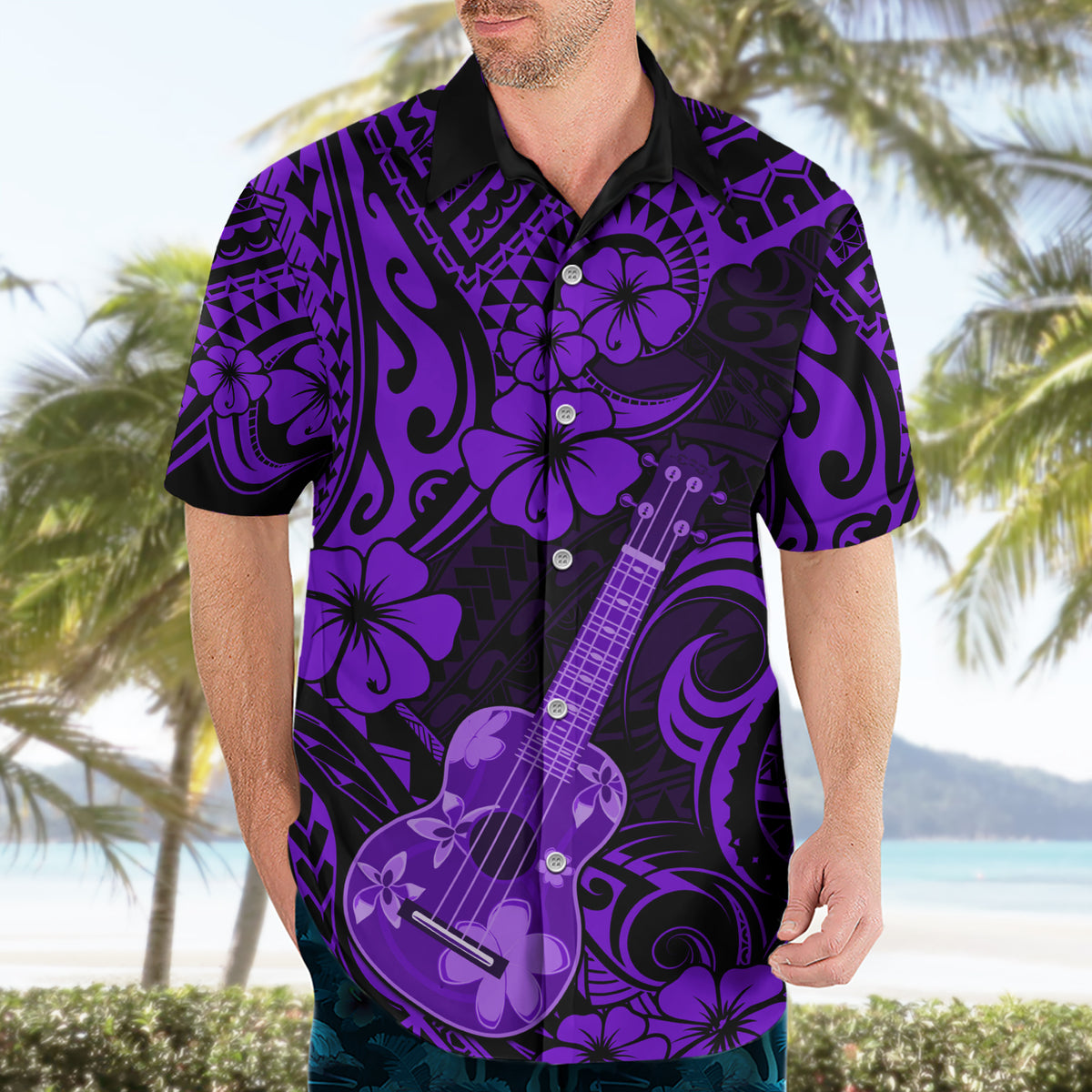 Hawaii Ukulele Hawaiian Shirt Polynesian Pattern Purple Version LT01 - Polynesian Pride