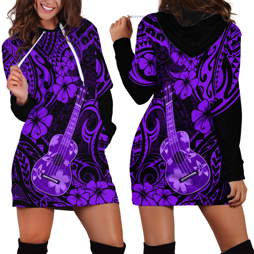 Hawaii Ukulele Hoodie Dress Polynesian Pattern Purple Version LT01 - Polynesian Pride