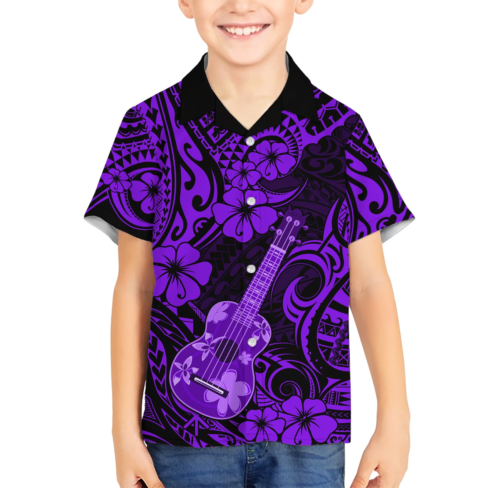 Hawaii Ukulele Kid Hawaiian Shirt Polynesian Pattern Purple Version LT01 Kid Purple - Polynesian Pride