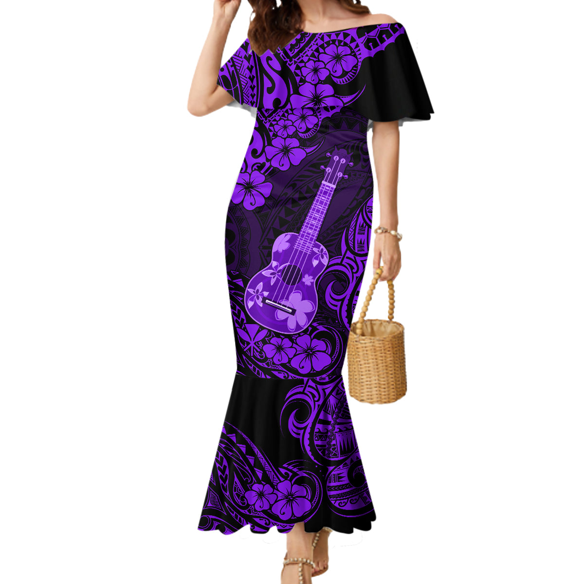 Hawaii Ukulele Mermaid Dress Polynesian Pattern Purple Version LT01 Women Purple - Polynesian Pride