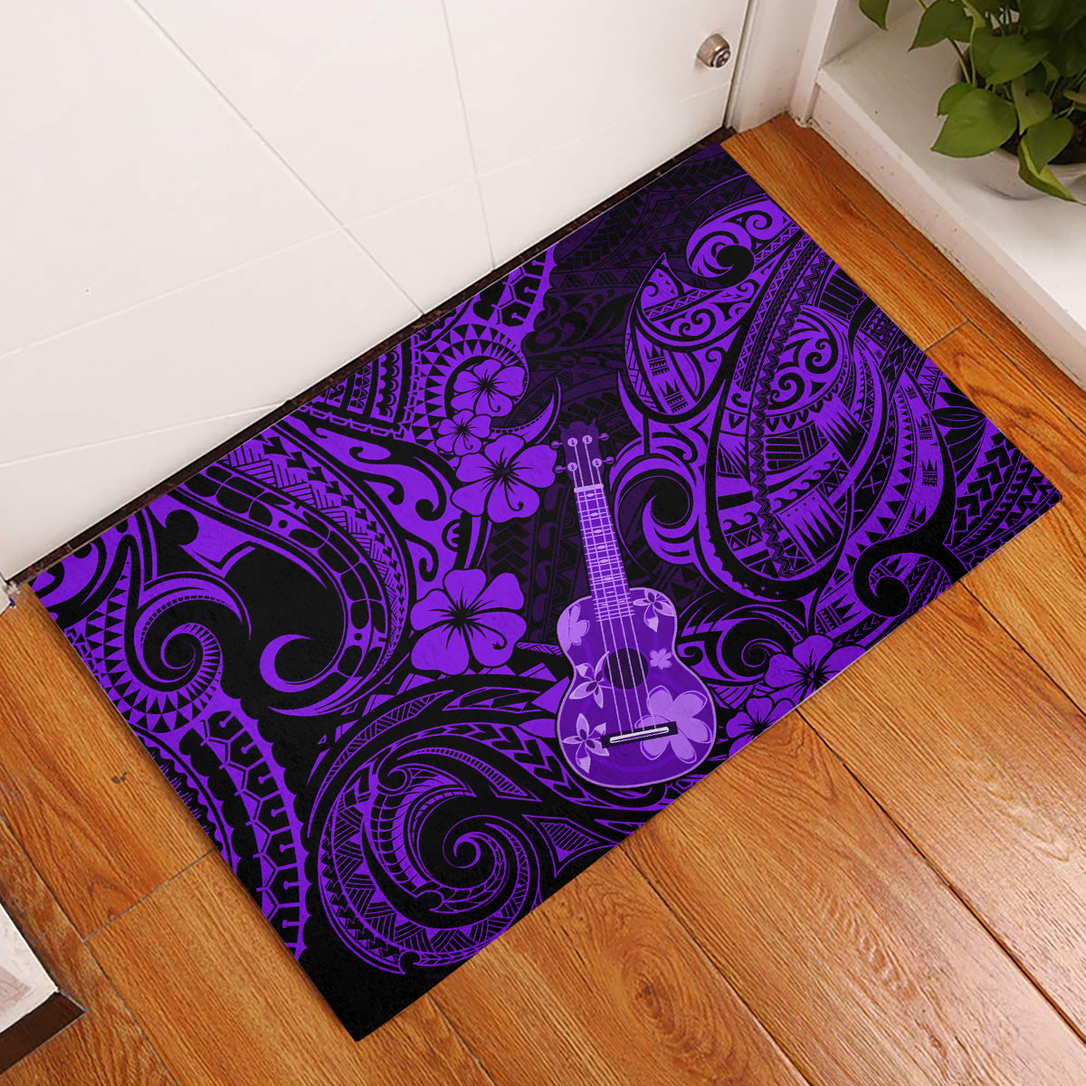 Hawaii Ukulele Rubber Doormat Polynesian Pattern Purple Version LT01 Purple - Polynesian Pride