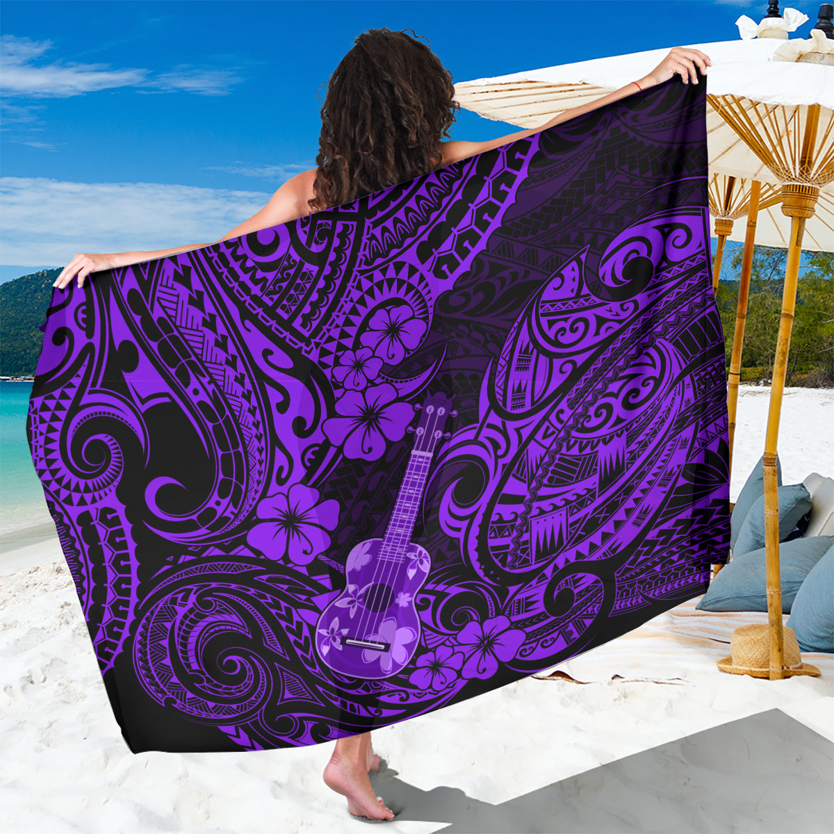 Hawaii Ukulele Sarong Polynesian Pattern Purple Version LT01 One Size 44 x 66 inches Purple - Polynesian Pride