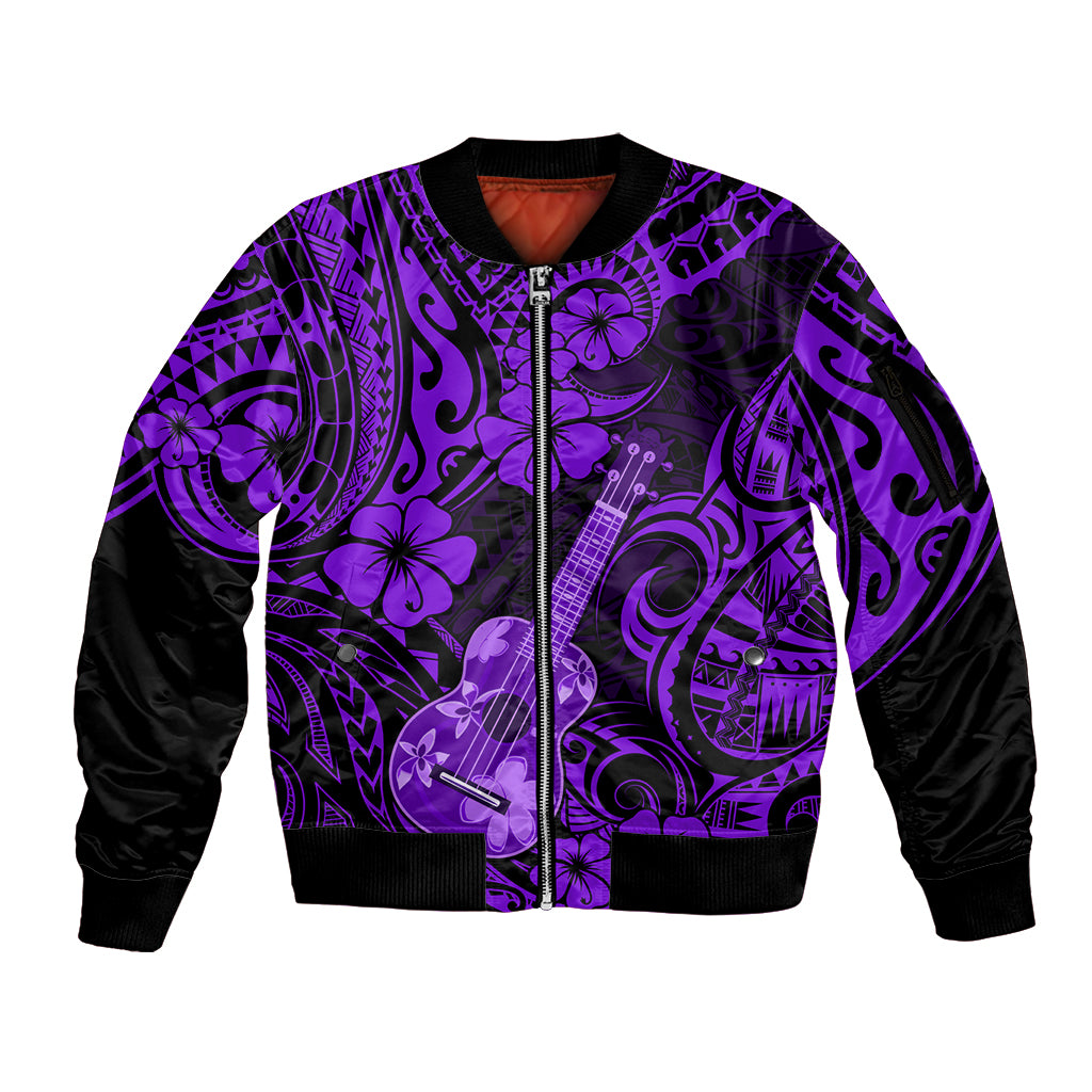 Hawaii Ukulele Sleeve Zip Bomber Jacket Polynesian Pattern Purple Version LT01 Unisex Purple - Polynesian Pride