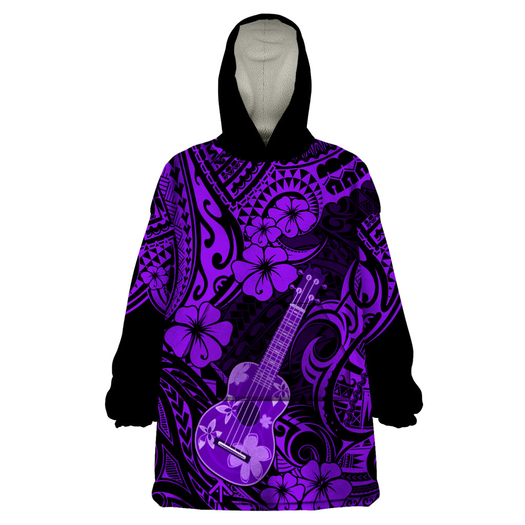 Hawaii Ukulele Wearable Blanket Hoodie Polynesian Pattern Purple Version LT01 One Size Purple - Polynesian Pride