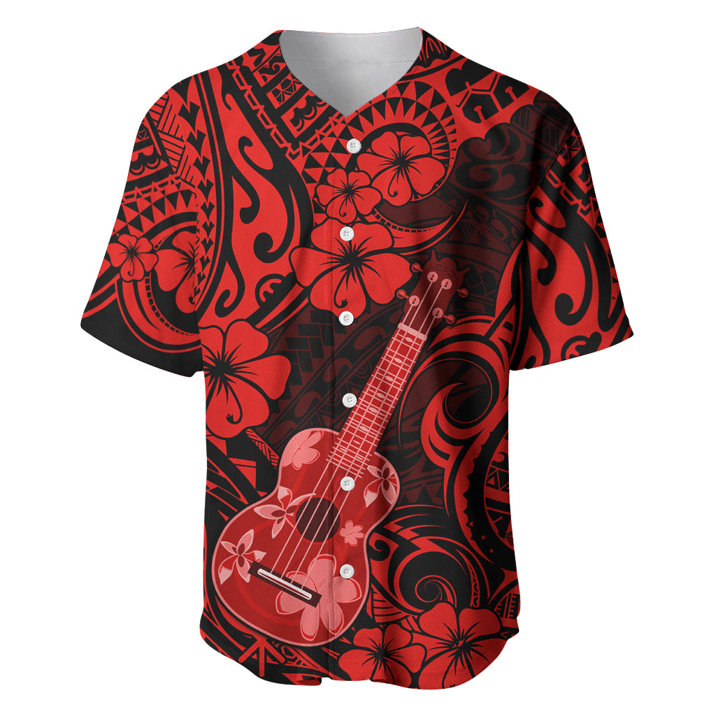 Hawaii Ukulele Baseball Jersey Polynesian Pattern Red Version LT01 Red - Polynesian Pride