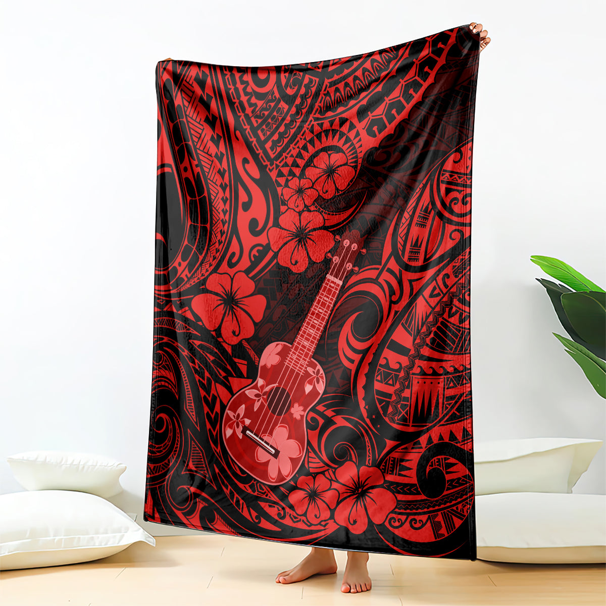 Hawaii Ukulele Blanket Polynesian Pattern Red Version LT01 Red - Polynesian Pride