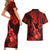 Hawaii Ukulele Couples Matching Short Sleeve Bodycon Dress and Hawaiian Shirt Polynesian Pattern Red Version LT01 - Polynesian Pride