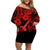 Hawaii Ukulele Family Matching Off Shoulder Short Dress and Hawaiian Shirt Polynesian Pattern Red Version LT01 Mom's Dress Red - Polynesian Pride