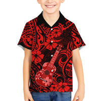 Hawaii Ukulele Family Matching Tank Maxi Dress and Hawaiian Shirt Polynesian Pattern Red Version LT01 Son's Shirt Red - Polynesian Pride