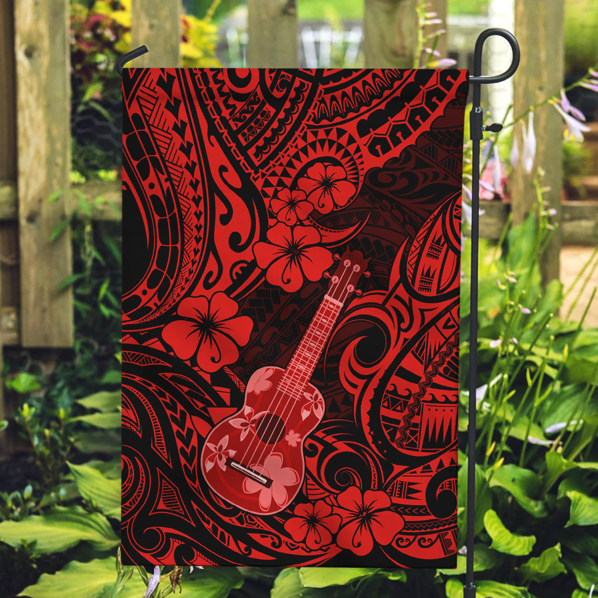 Hawaii Ukulele Garden Flag Polynesian Pattern Red Version LT01 Garden Flag Red - Polynesian Pride