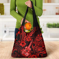 Hawaii Ukulele Grocery Bag Polynesian Pattern Red Version