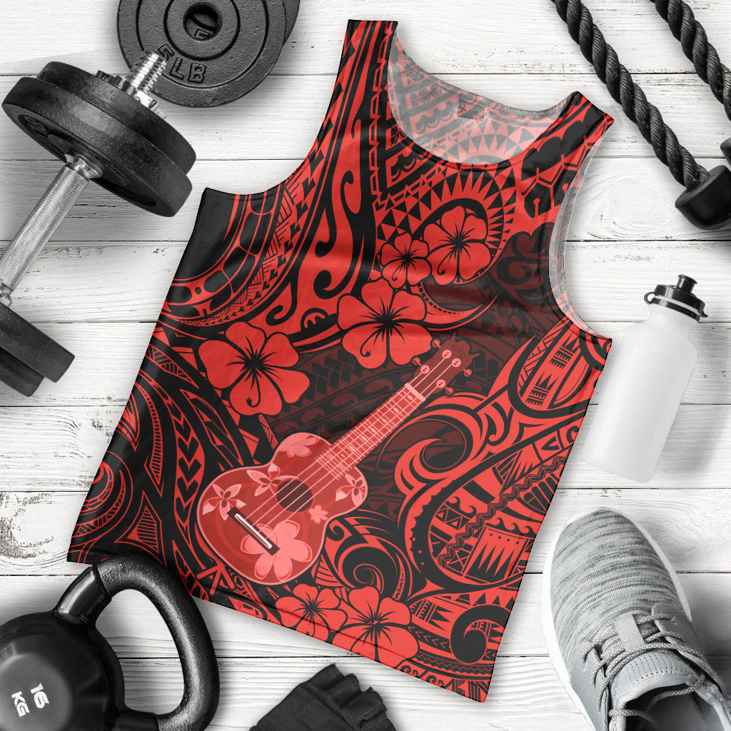 Hawaii Ukulele Men Tank Top Polynesian Pattern Red Version LT01 Red - Polynesian Pride