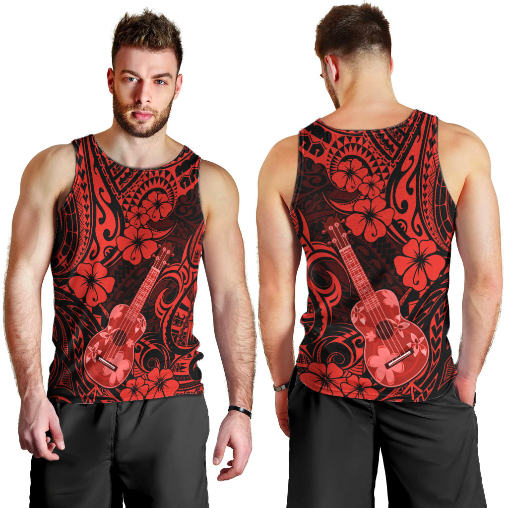 Hawaii Ukulele Men Tank Top Polynesian Pattern Red Version LT01 - Polynesian Pride