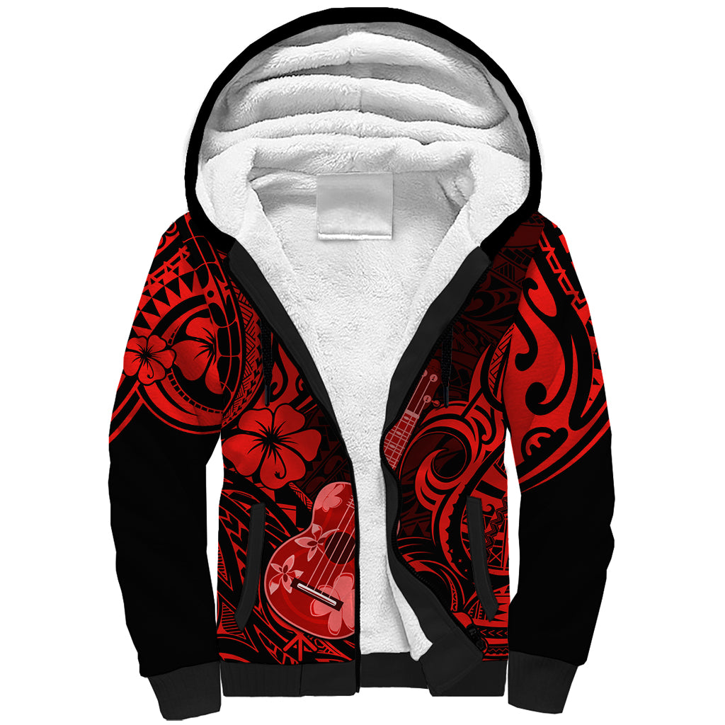 Hawaii Ukulele Sherpa Hoodie Polynesian Pattern Red Version LT01 Unisex Red - Polynesian Pride