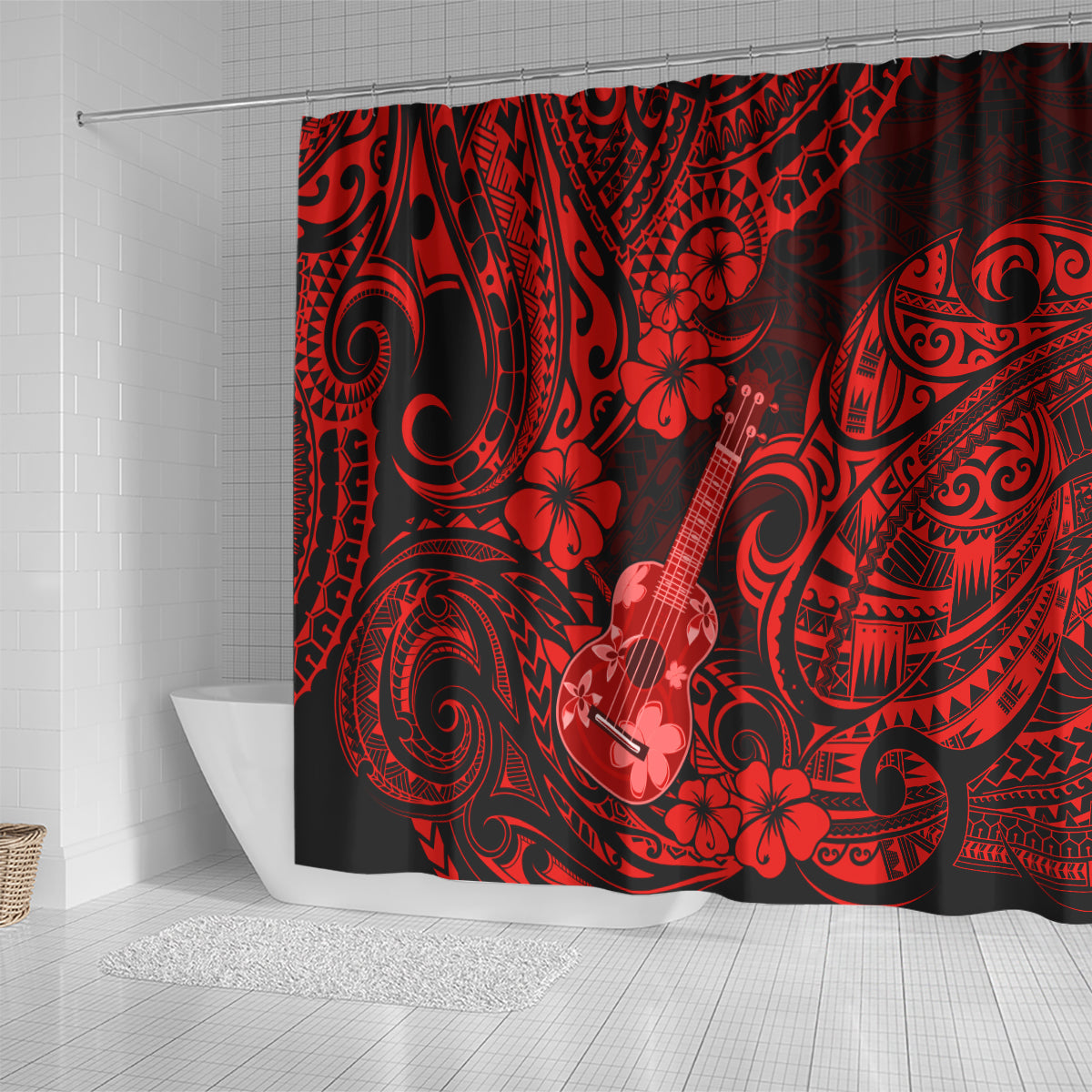 Hawaii Ukulele Shower Curtain Polynesian Pattern Red Version LT01 - Polynesian Pride