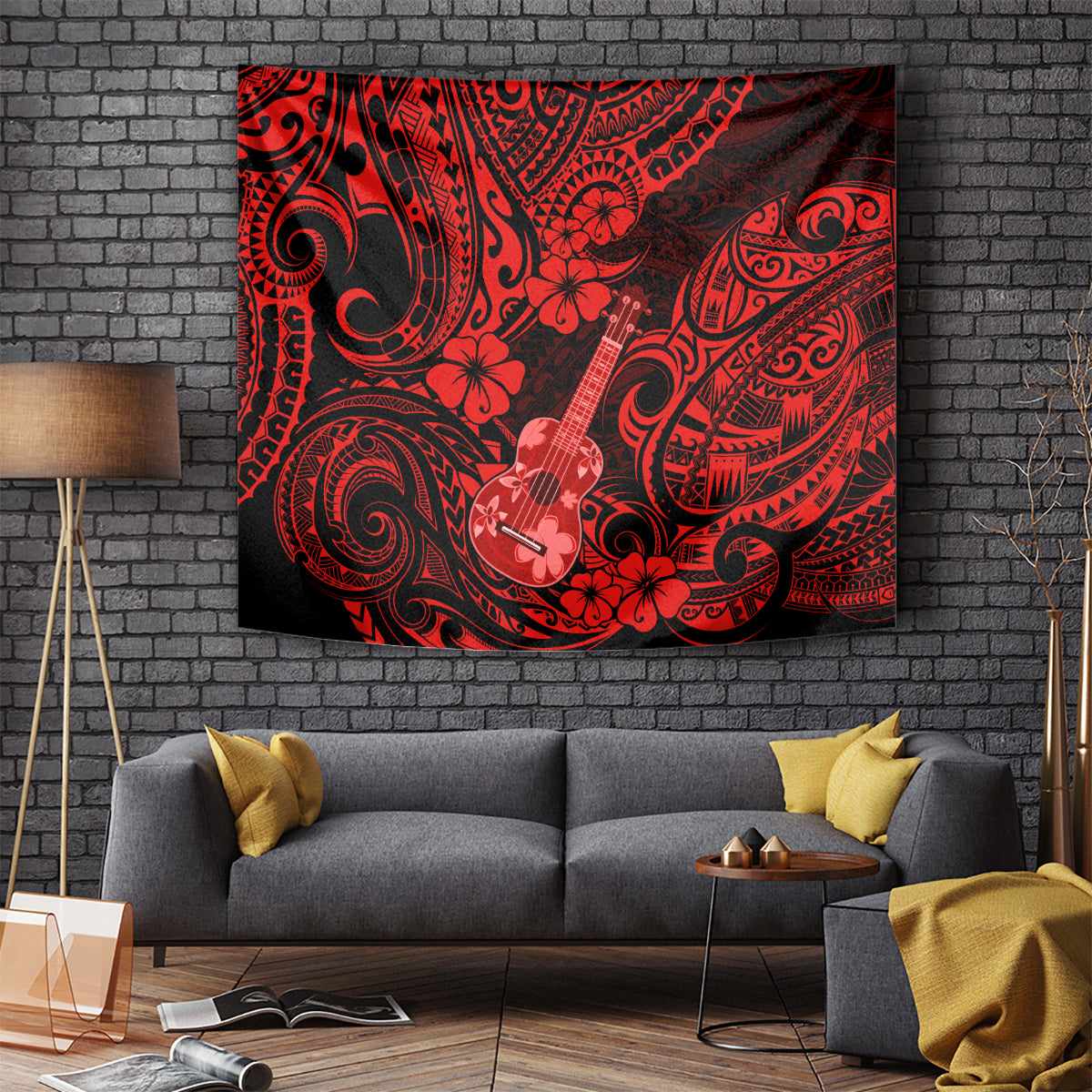 Hawaii Ukulele Tapestry Polynesian Pattern Red Version LT01 Red - Polynesian Pride