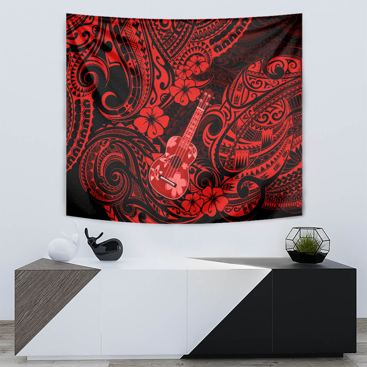 Hawaii Ukulele Tapestry Polynesian Pattern Red Version LT01 - Polynesian Pride