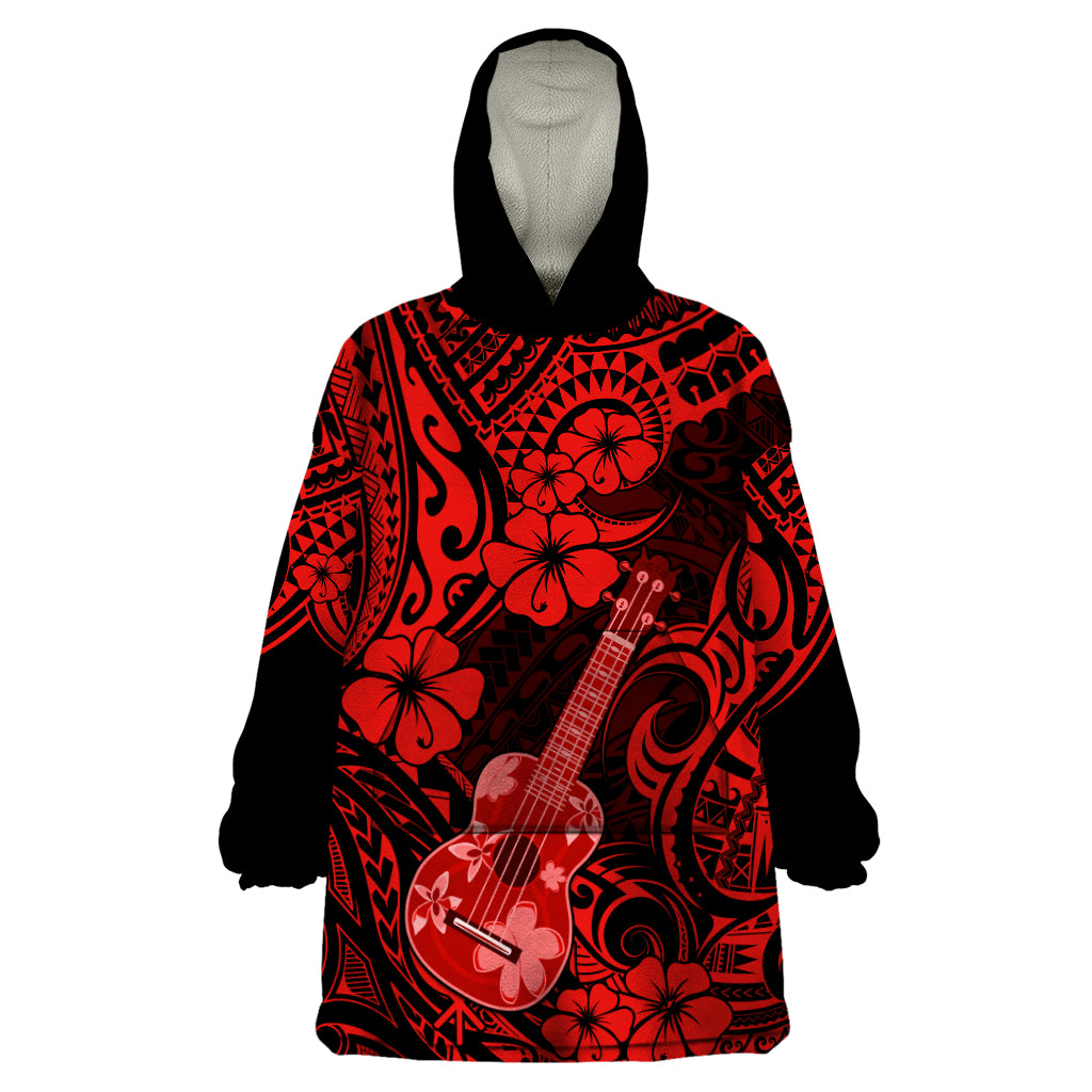 Hawaii Ukulele Wearable Blanket Hoodie Polynesian Pattern Red Version LT01 One Size Red - Polynesian Pride